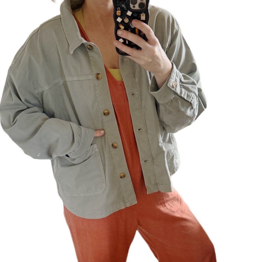 Marine layer NWT Women's Olive green button Jacket cotton tencel freya utility - Picture 5 of 10